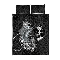 Guam Blue Marlin Fishing Quilt Bed Set Guahan Fish Hook Tattoo Black Version LT14 - Polynesian Pride
