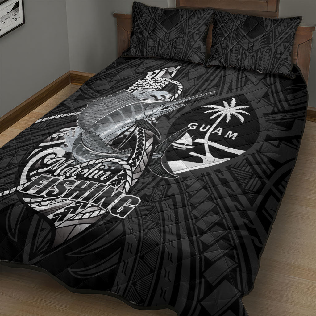 Guam Blue Marlin Fishing Quilt Bed Set Guahan Fish Hook Tattoo Black Version LT14 - Polynesian Pride