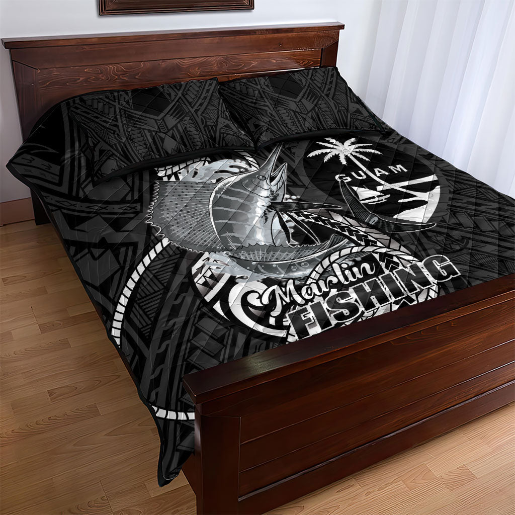 Guam Blue Marlin Fishing Quilt Bed Set Guahan Fish Hook Tattoo Black Version LT14 - Polynesian Pride
