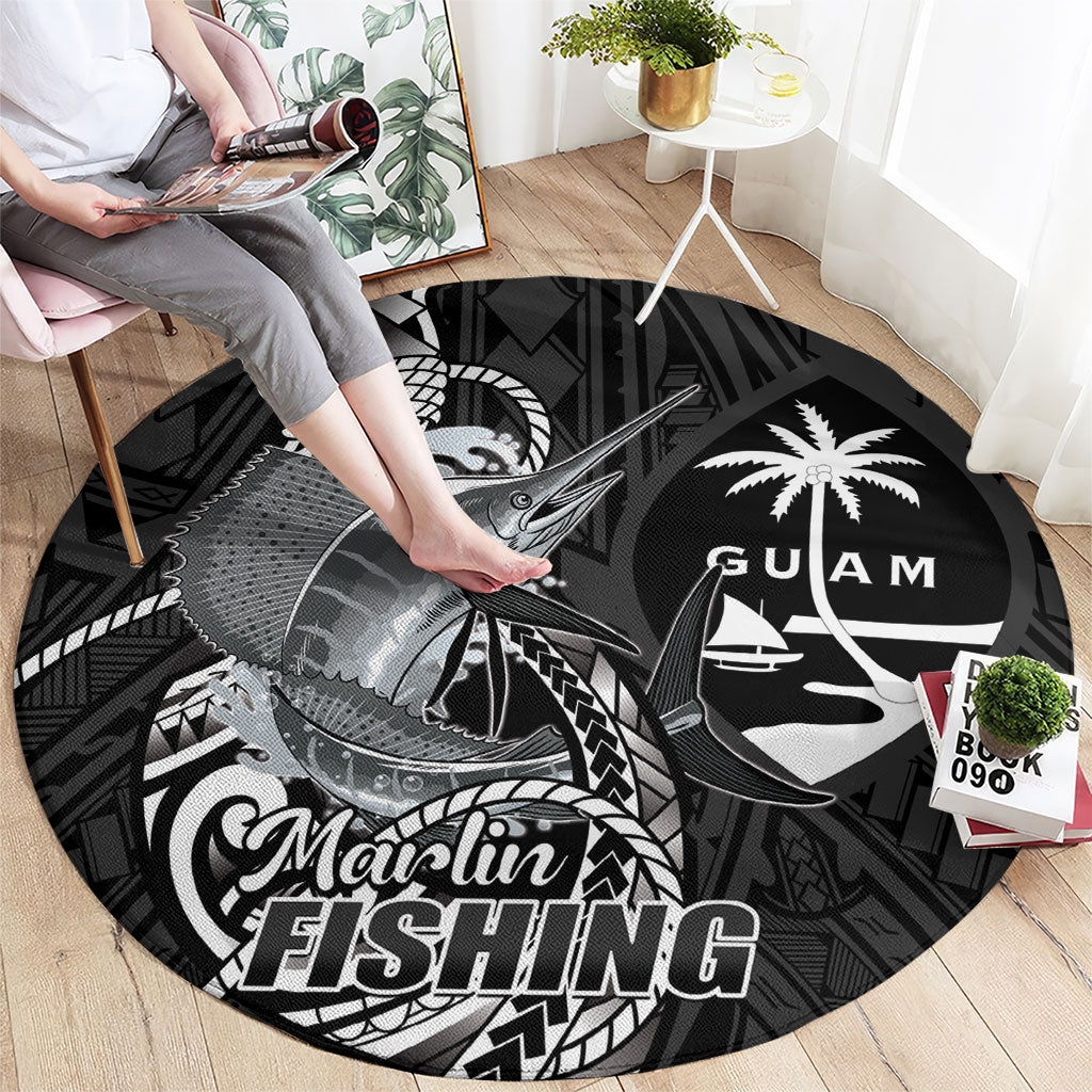 Guam Blue Marlin Fishing Round Carpet Guahan Fish Hook Tattoo Black Version LT14 - Polynesian Pride
