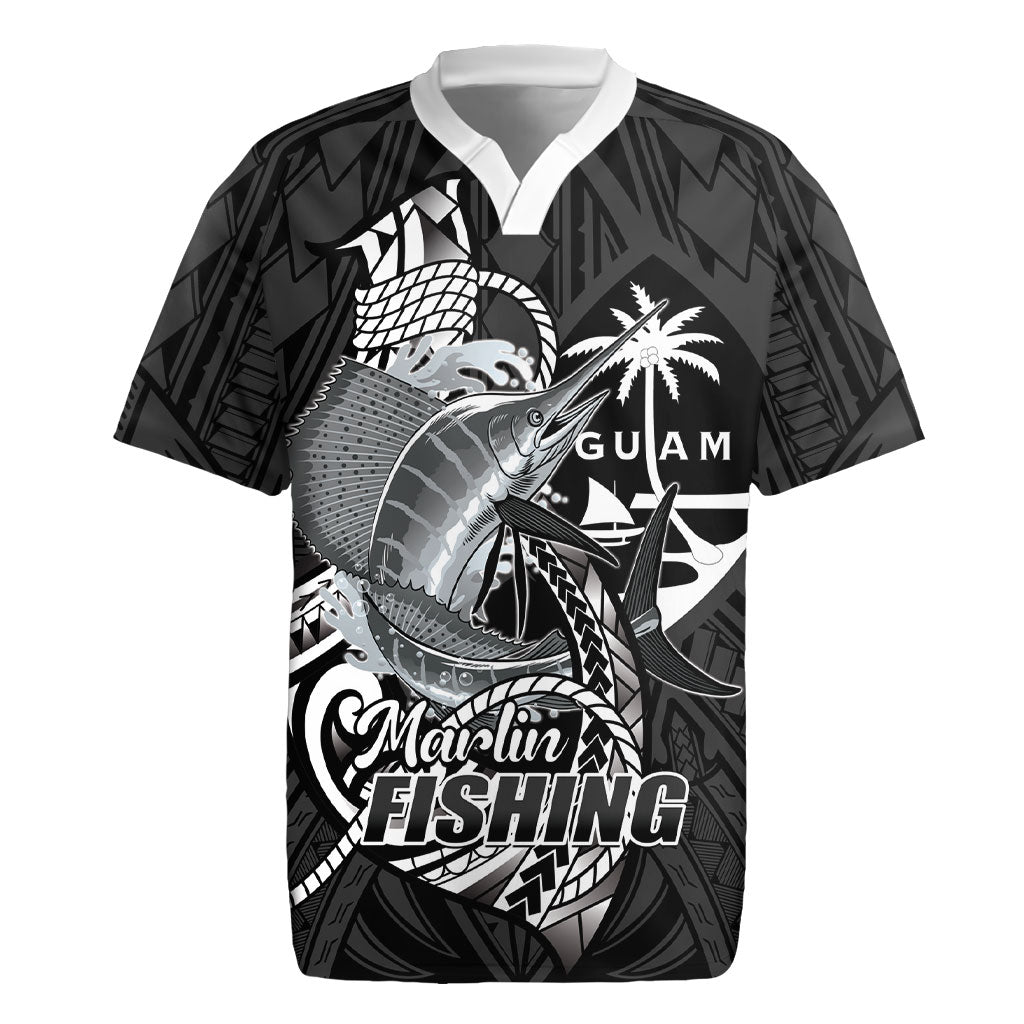 Guam Blue Marlin Fishing Rugby Jersey Guahan Fish Hook Tattoo Black Version LT14 Black - Polynesian Pride