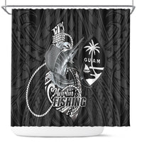 Guam Blue Marlin Fishing Shower Curtain Guahan Fish Hook Tattoo Black Version LT14 Black - Polynesian Pride