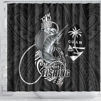 Guam Blue Marlin Fishing Shower Curtain Guahan Fish Hook Tattoo Black Version LT14 - Polynesian Pride