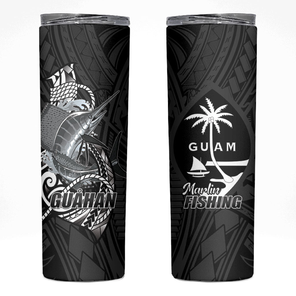 Guam Blue Marlin Fishing Skinny Tumbler Guahan Fish Hook Tattoo Black Version LT14 Black - Polynesian Pride