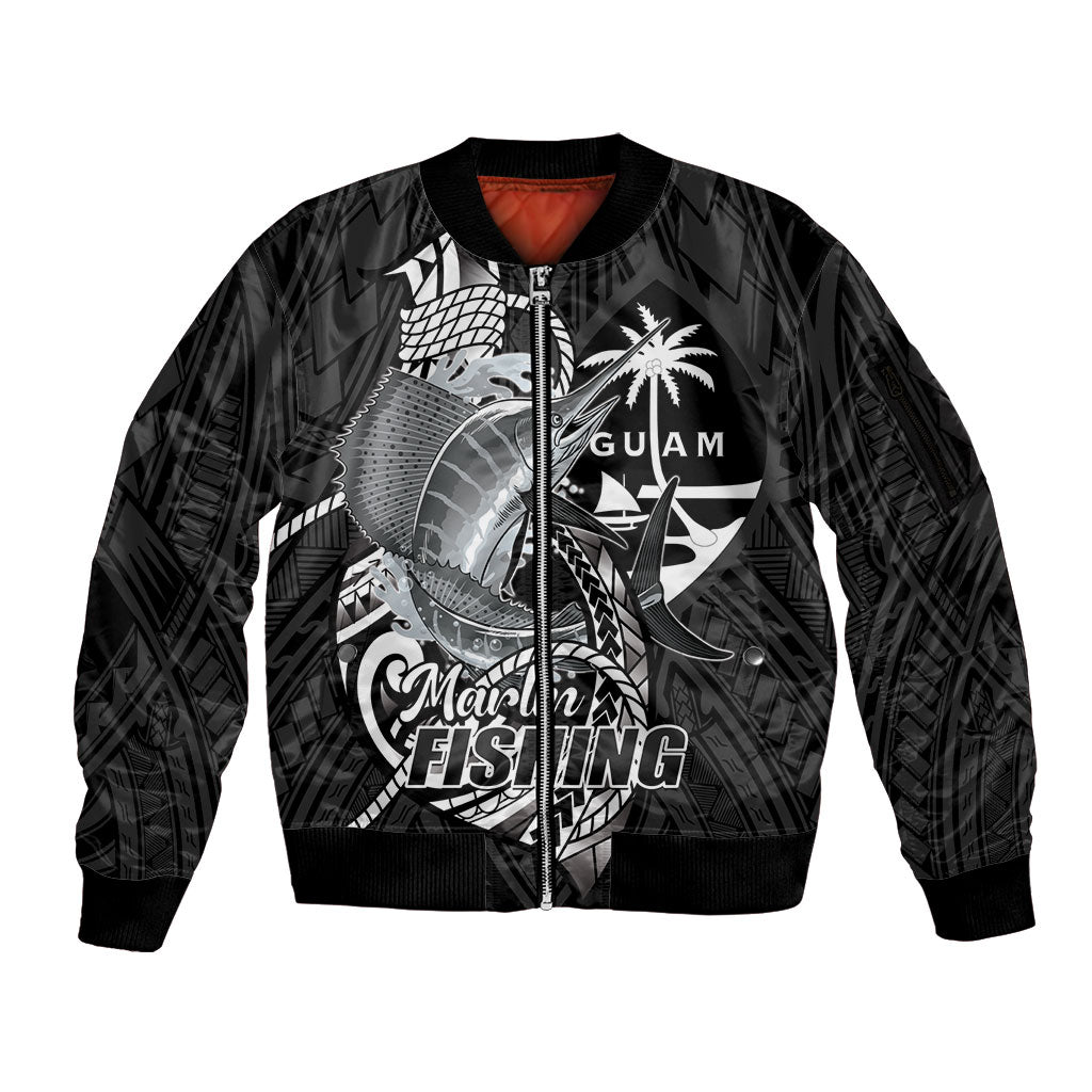 Guam Blue Marlin Fishing Sleeve Zip Bomber Jacket Guahan Fish Hook Tattoo Black Version LT14 Unisex Black - Polynesian Pride