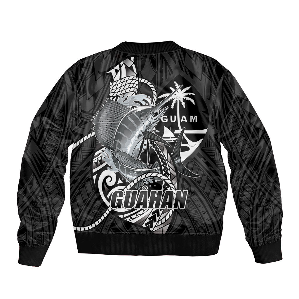 Guam Blue Marlin Fishing Sleeve Zip Bomber Jacket Guahan Fish Hook Tattoo Black Version LT14 - Polynesian Pride