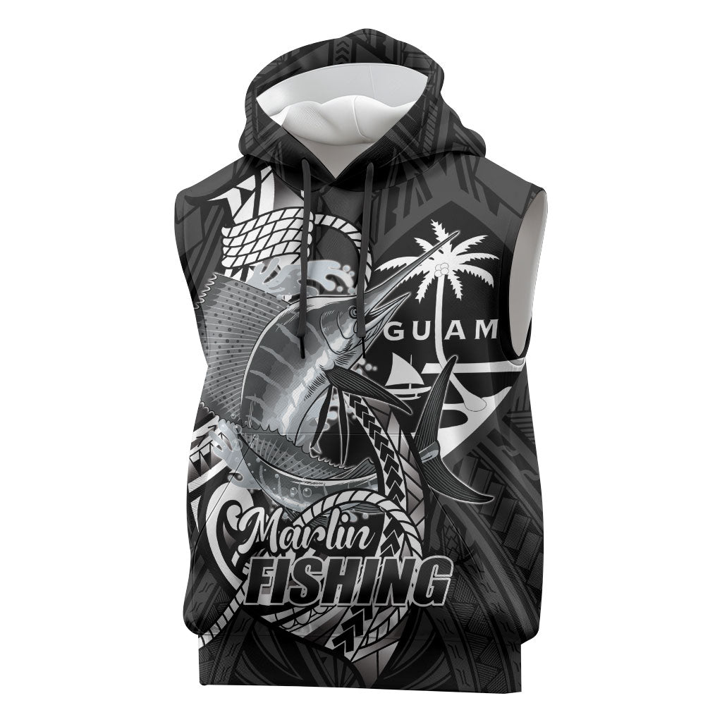 Guam Blue Marlin Fishing Sleeveless Hoodie Guahan Fish Hook Tattoo Black Version LT14 Black - Polynesian Pride