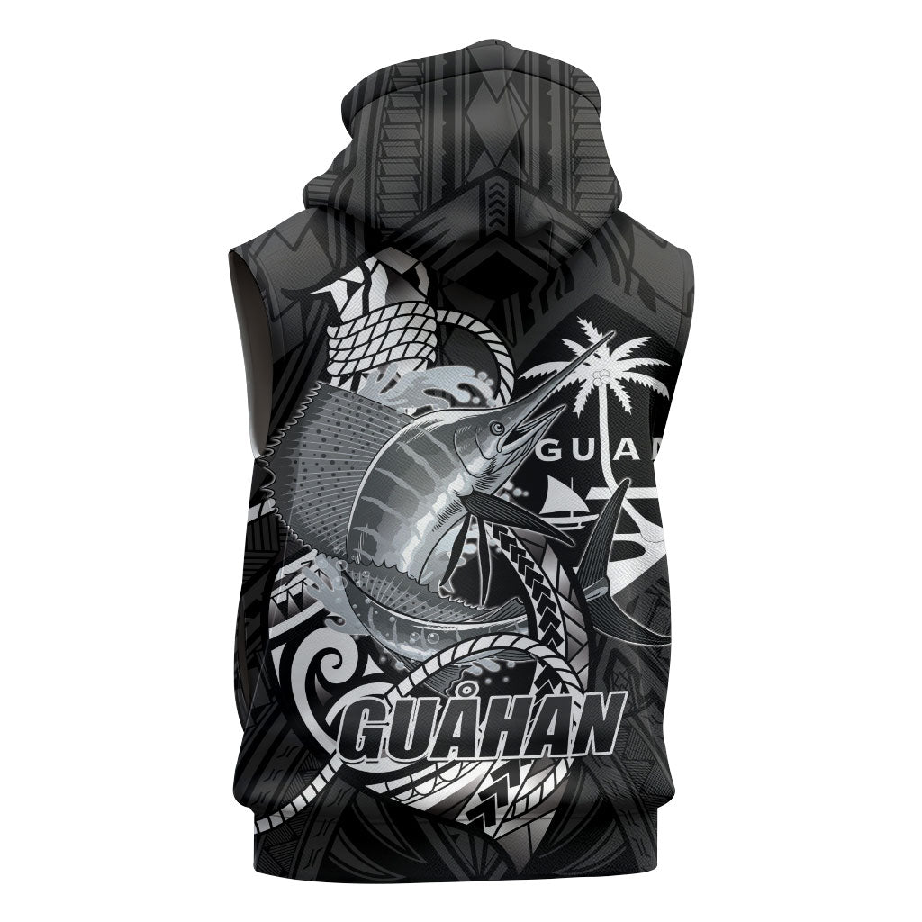 Guam Blue Marlin Fishing Sleeveless Hoodie Guahan Fish Hook Tattoo Black Version LT14 - Polynesian Pride
