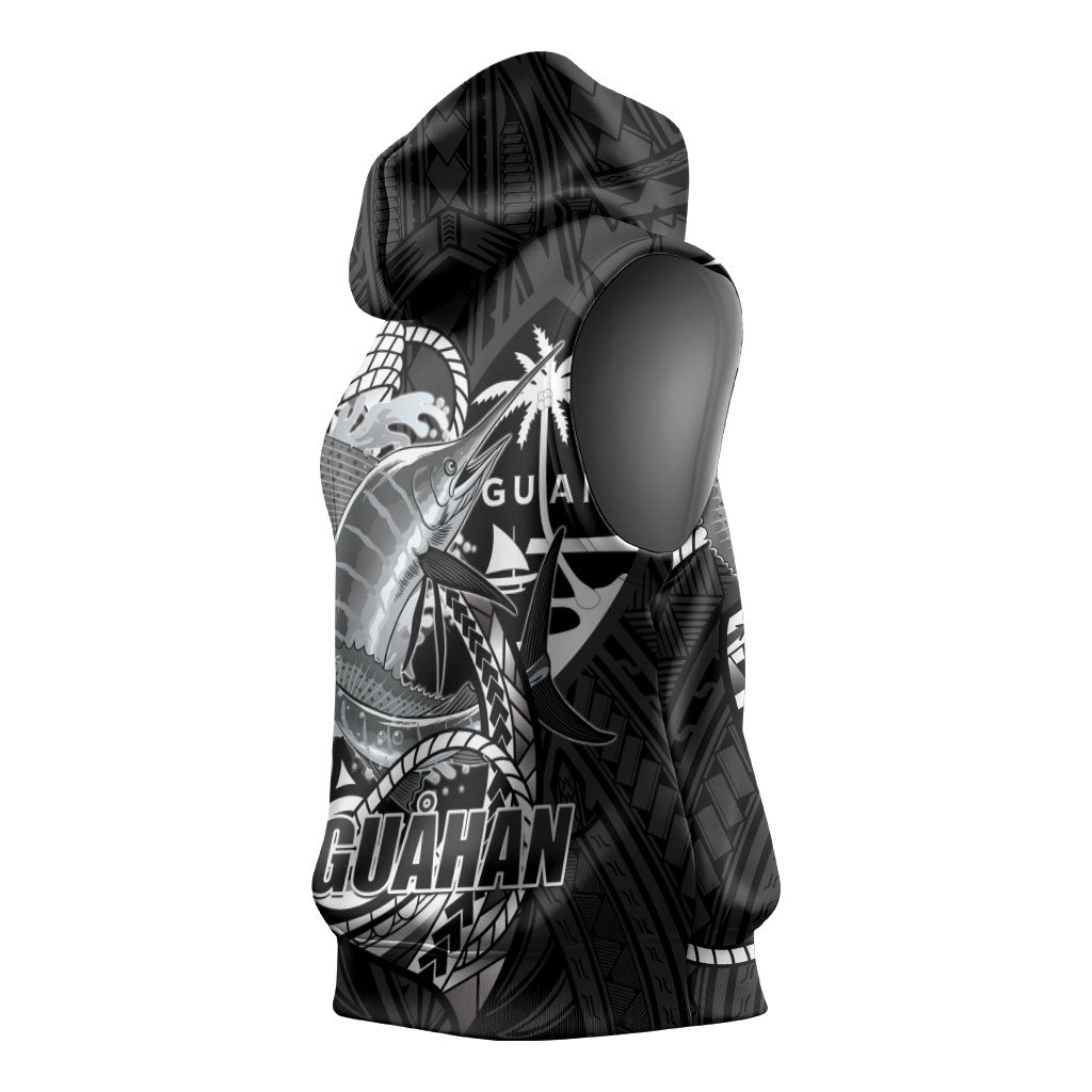 Guam Blue Marlin Fishing Sleeveless Hoodie Guahan Fish Hook Tattoo Black Version LT14 - Polynesian Pride