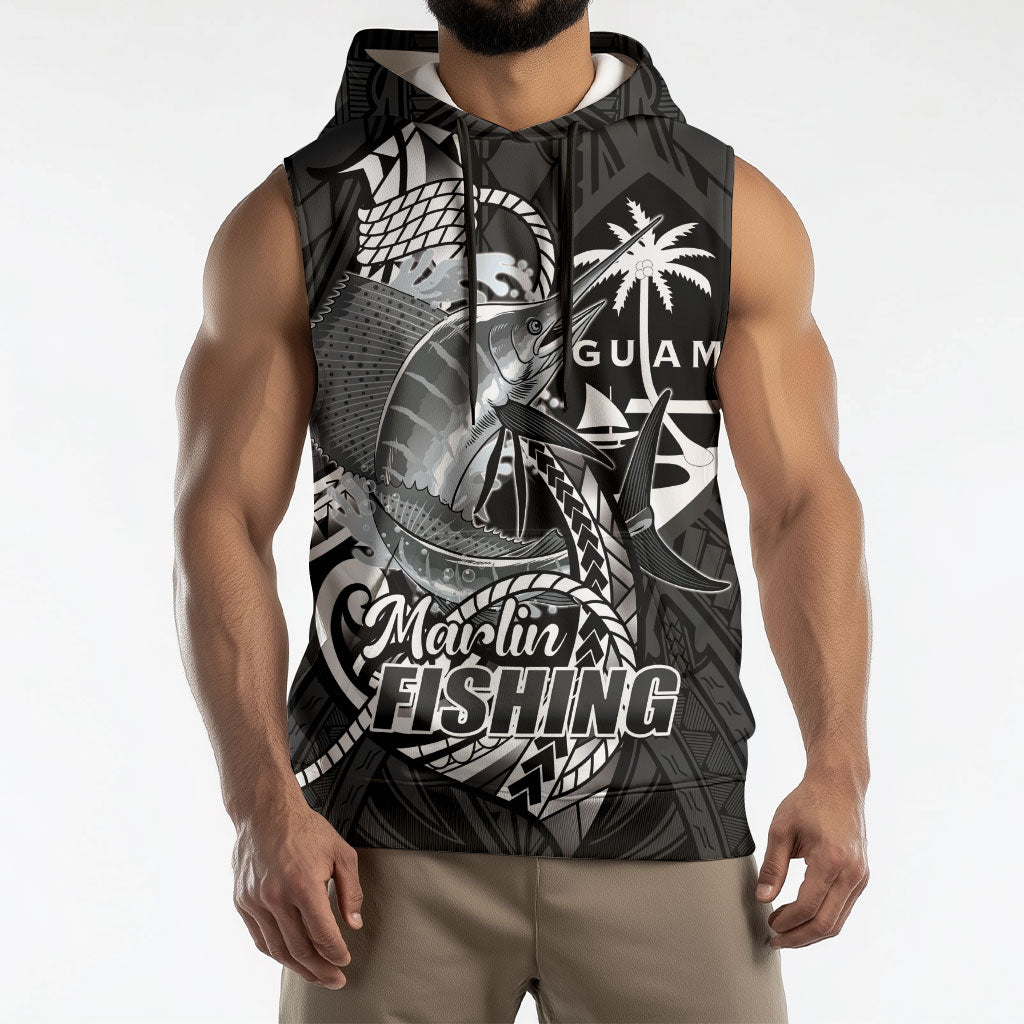 Guam Blue Marlin Fishing Sleeveless Hoodie Guahan Fish Hook Tattoo Black Version LT14 - Polynesian Pride