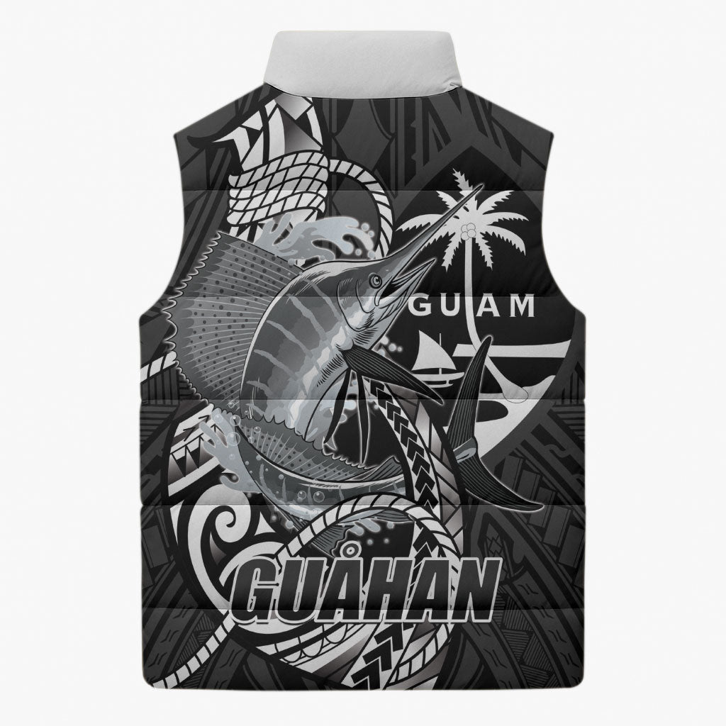 Guam Blue Marlin Fishing Sleeveless Puffer Jacket Guahan Fish Hook Tattoo Black Version