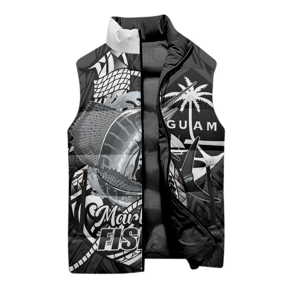 Guam Blue Marlin Fishing Sleeveless Puffer Jacket Guahan Fish Hook Tattoo Black Version