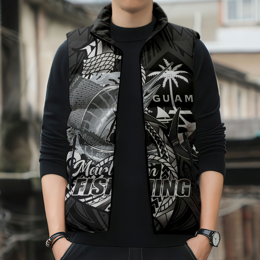 Guam Blue Marlin Fishing Sleeveless Puffer Jacket Guahan Fish Hook Tattoo Black Version
