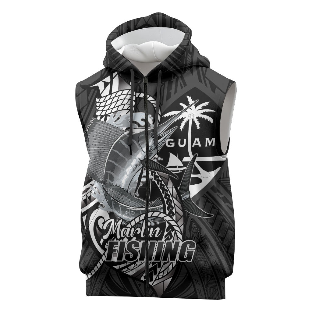 Guam Blue Marlin Fishing Sleeveless Zip Hoodie Guahan Fish Hook Tattoo Black Version LT14 Black - Polynesian Pride