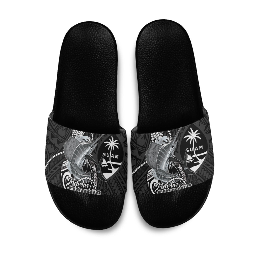 Guam Blue Marlin Fishing Slide Sandals Guahan Fish Hook Tattoo Black Version LT14 Black - Polynesian Pride