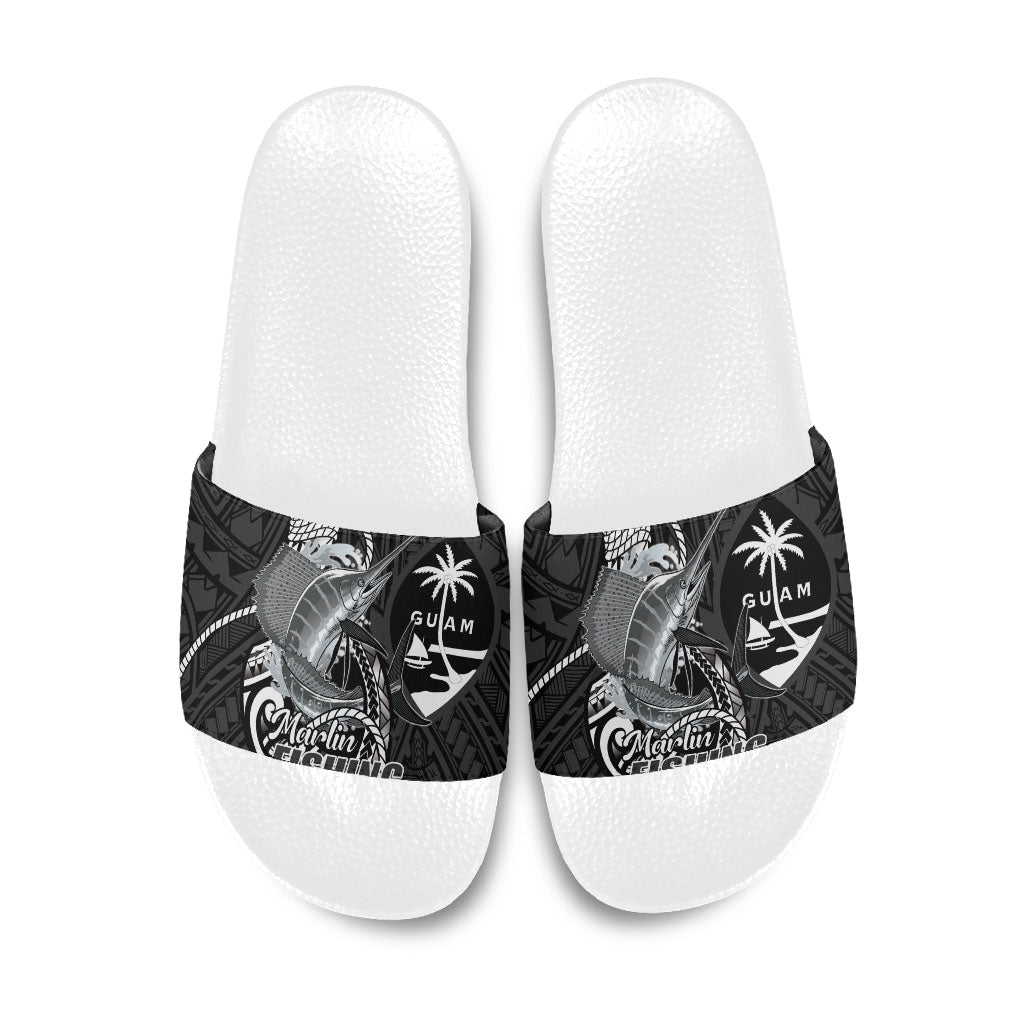 Guam Blue Marlin Fishing Slide Sandals Guahan Fish Hook Tattoo Black Version LT14 Black - Polynesian Pride