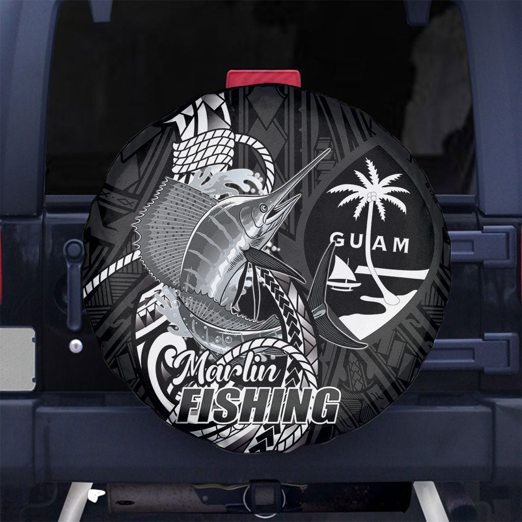 Guam Blue Marlin Fishing Spare Tire Cover Guahan Fish Hook Tattoo Black Version LT14 No hole Black - Polynesian Pride