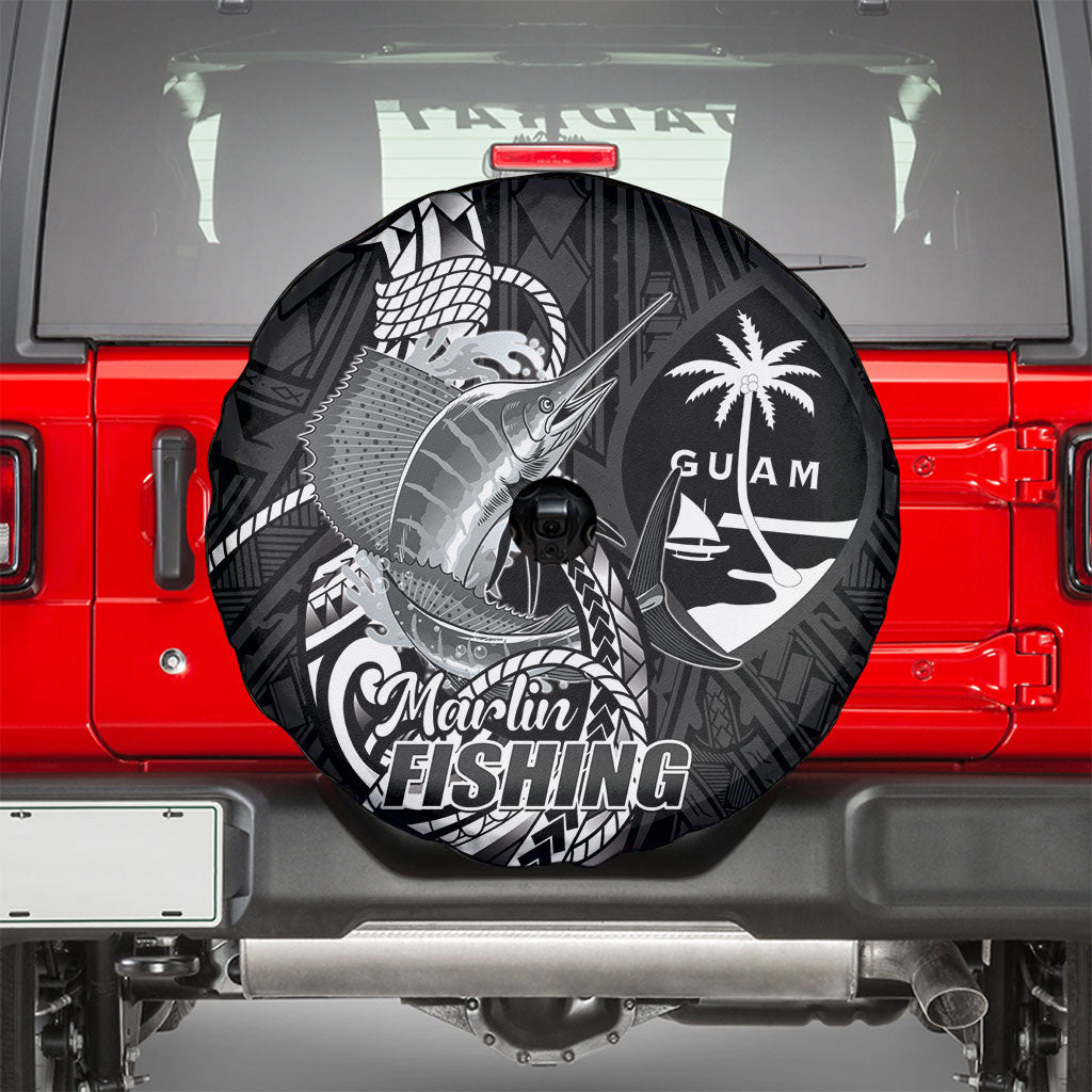 Guam Blue Marlin Fishing Spare Tire Cover Guahan Fish Hook Tattoo Black Version LT14 - Polynesian Pride