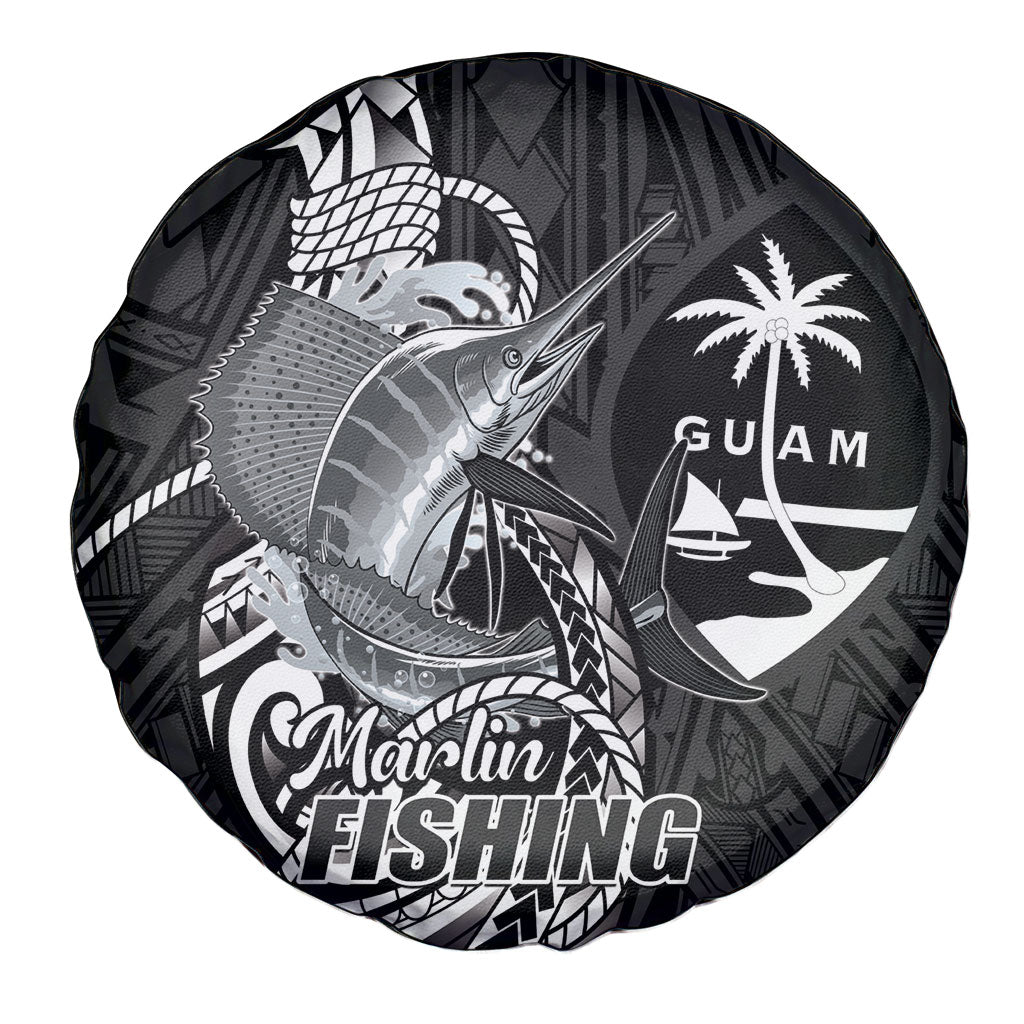 Guam Blue Marlin Fishing Spare Tire Cover Guahan Fish Hook Tattoo Black Version LT14 - Polynesian Pride