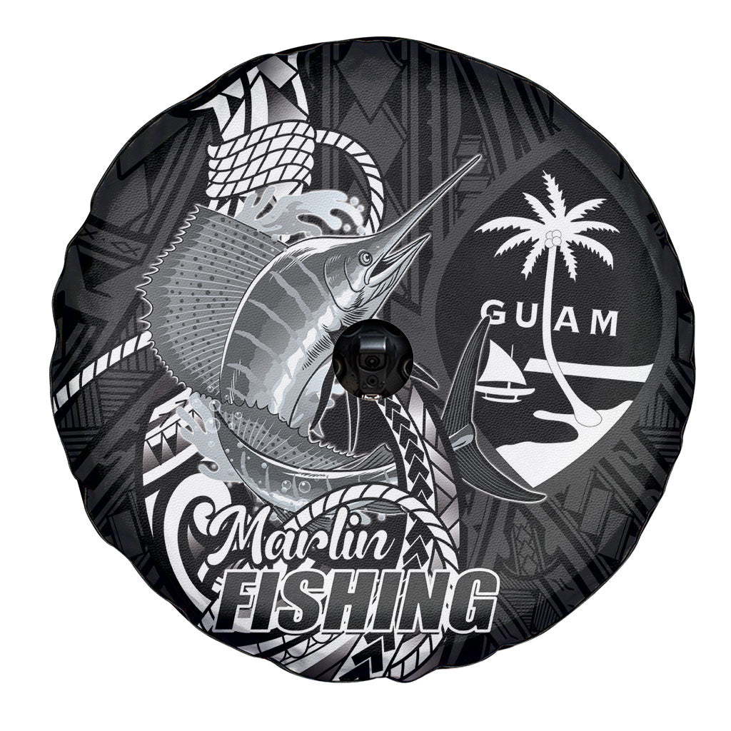 Guam Blue Marlin Fishing Spare Tire Cover Guahan Fish Hook Tattoo Black Version LT14 - Polynesian Pride