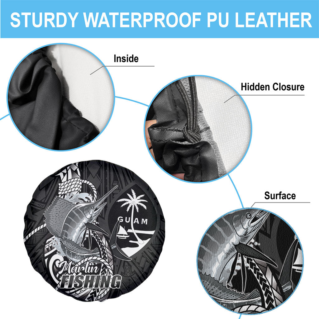 Guam Blue Marlin Fishing Spare Tire Cover Guahan Fish Hook Tattoo Black Version LT14 - Polynesian Pride
