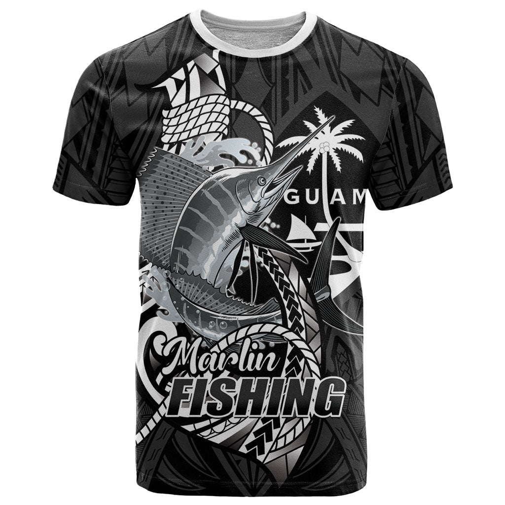 Guam Blue Marlin Fishing T Shirt Guahan Fish Hook Tattoo Black Version
