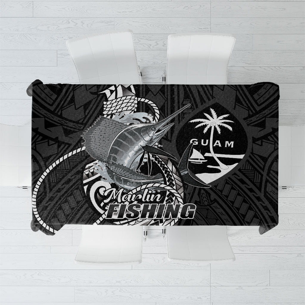 Guam Blue Marlin Fishing Tablecloth Guahan Fish Hook Tattoo Black Version