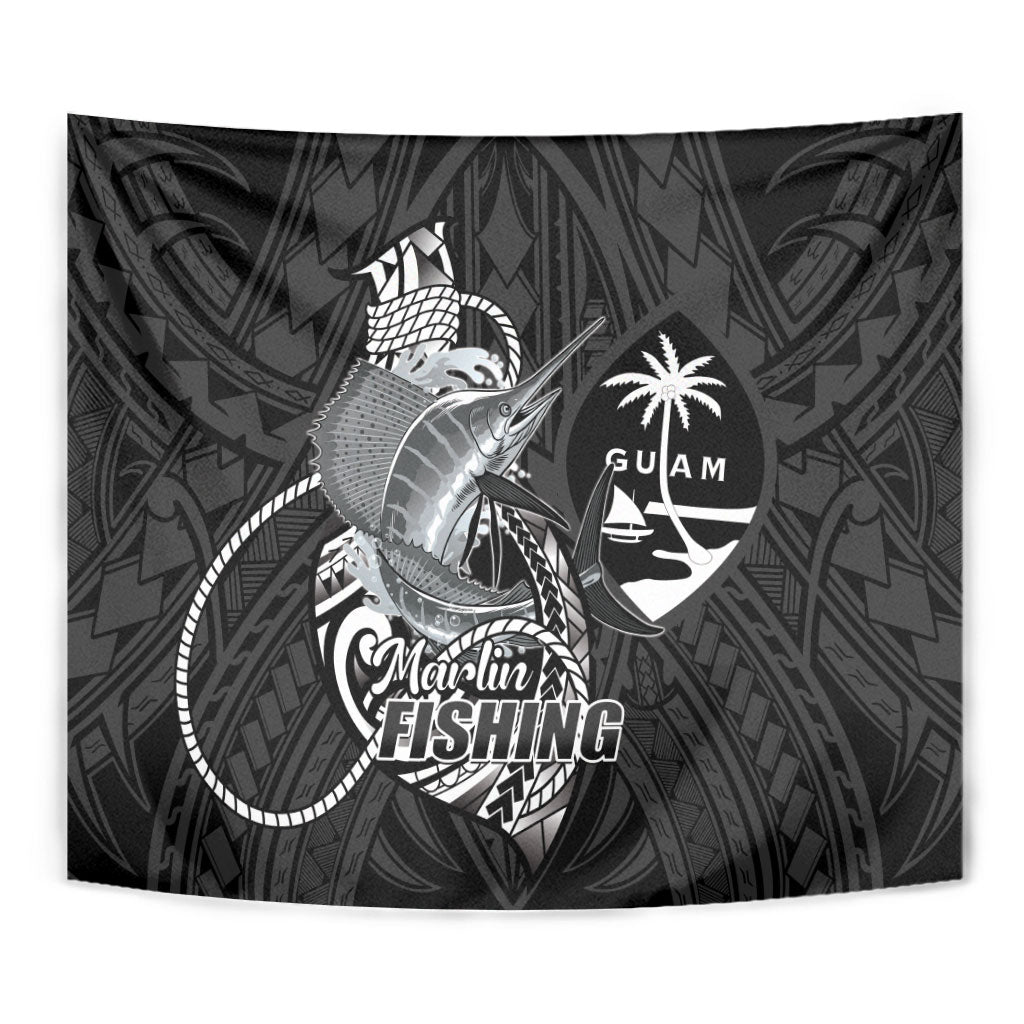 Guam Blue Marlin Fishing Tapestry Guahan Fish Hook Tattoo Black Version LT14 - Polynesian Pride