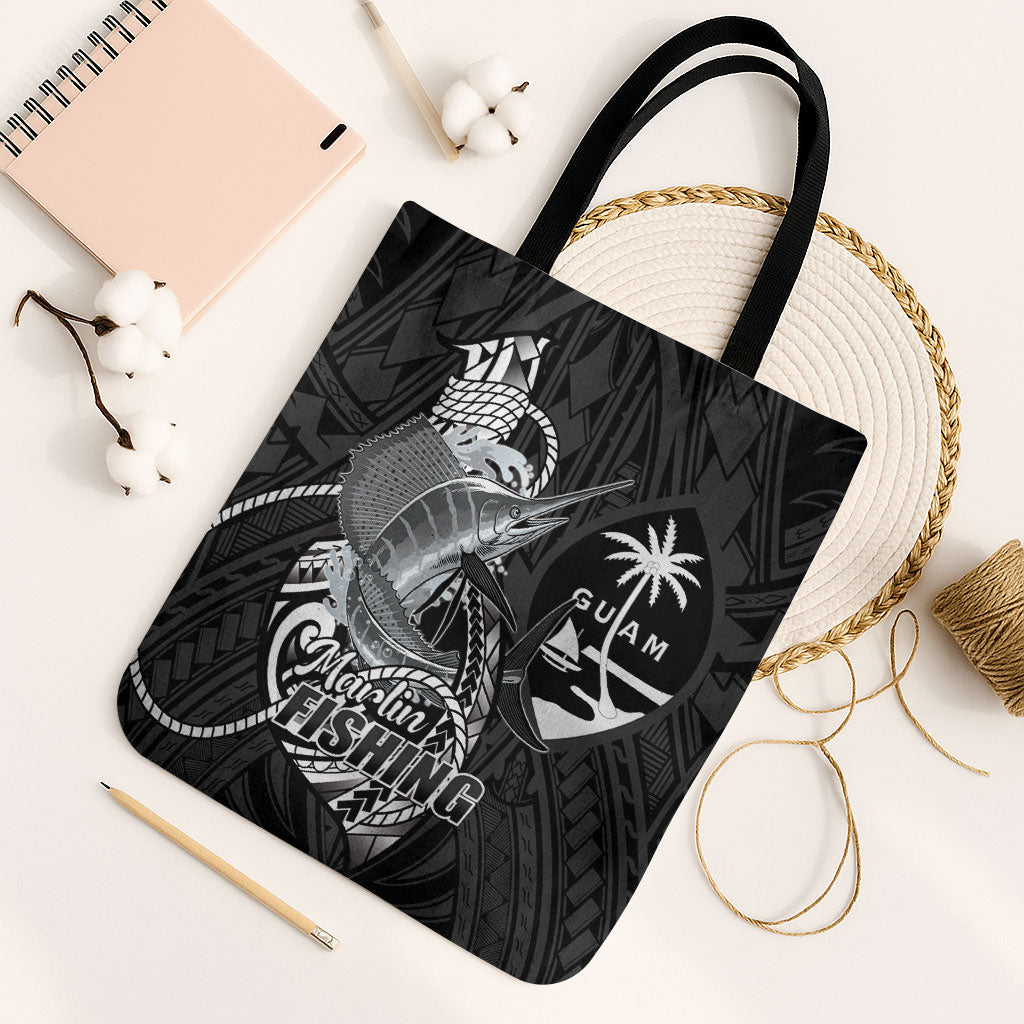Guam Blue Marlin Fishing Tote Bag Guahan Fish Hook Tattoo Black Version LT14 Black Strap One Size Black - Polynesian Pride