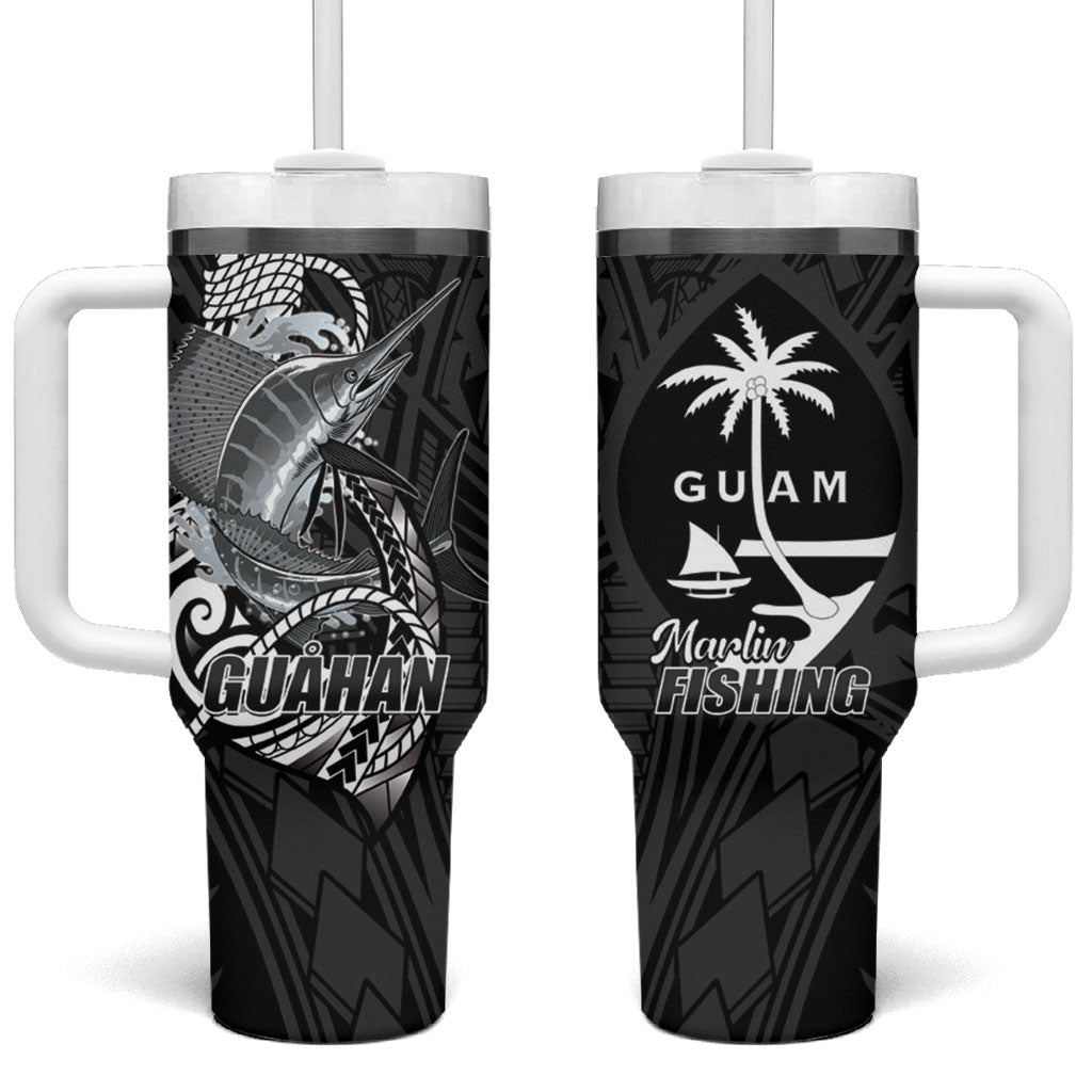 Guam Blue Marlin Fishing Tumbler With Handle Guahan Fish Hook Tattoo Black Version LT14 One Size: 40 oz Black - Polynesian Pride