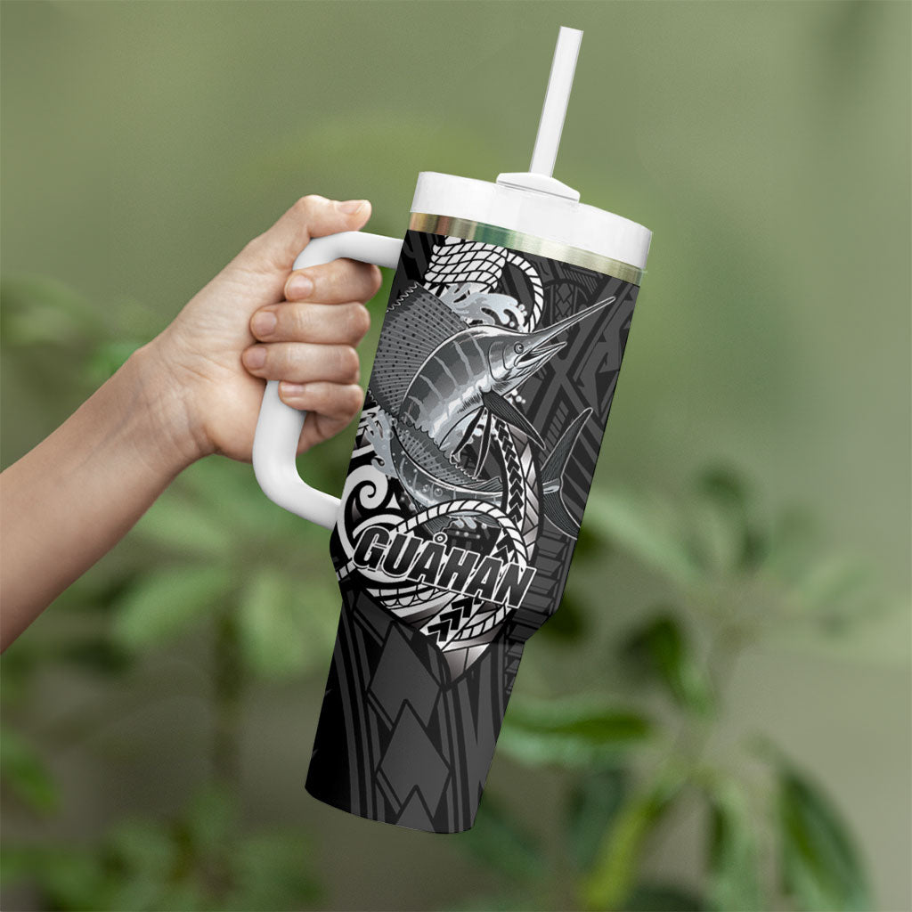 Guam Blue Marlin Fishing Tumbler With Handle Guahan Fish Hook Tattoo Black Version LT14 - Polynesian Pride