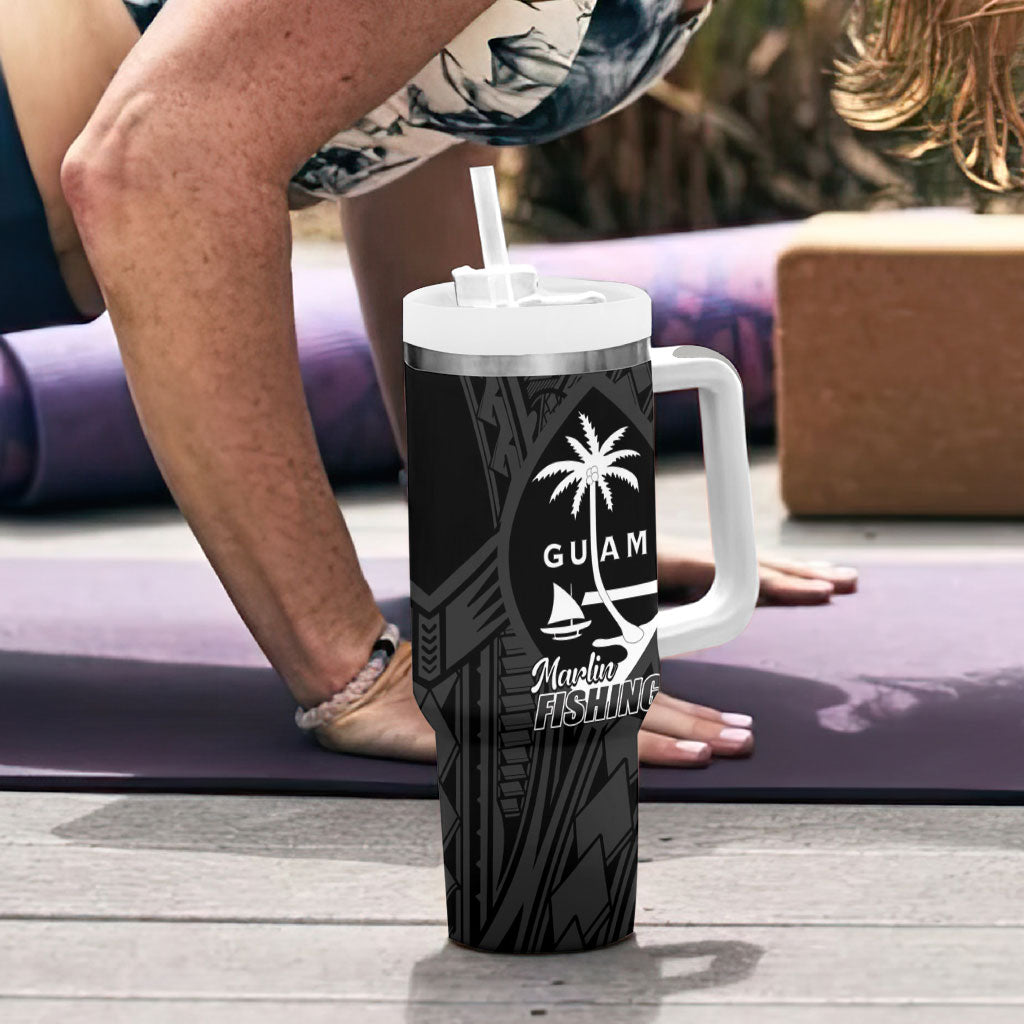 Guam Blue Marlin Fishing Tumbler With Handle Guahan Fish Hook Tattoo Black Version LT14 - Polynesian Pride