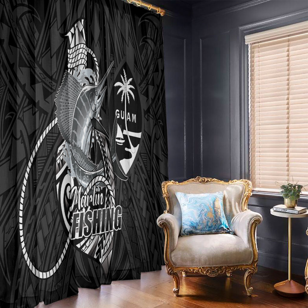 Guam Blue Marlin Fishing Window Curtain Guahan Fish Hook Tattoo Black Version LT14 - Polynesian Pride