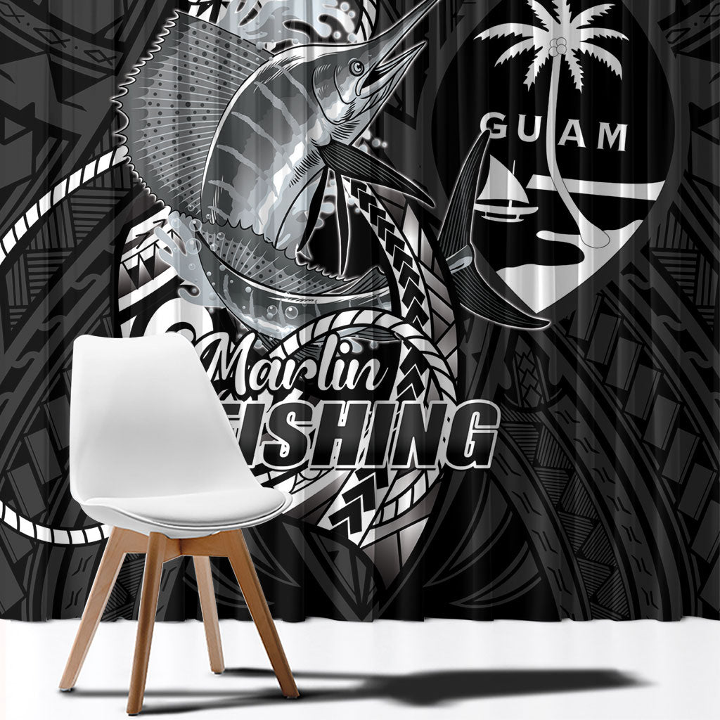 Guam Blue Marlin Fishing Window Curtain Guahan Fish Hook Tattoo Black Version LT14 - Polynesian Pride