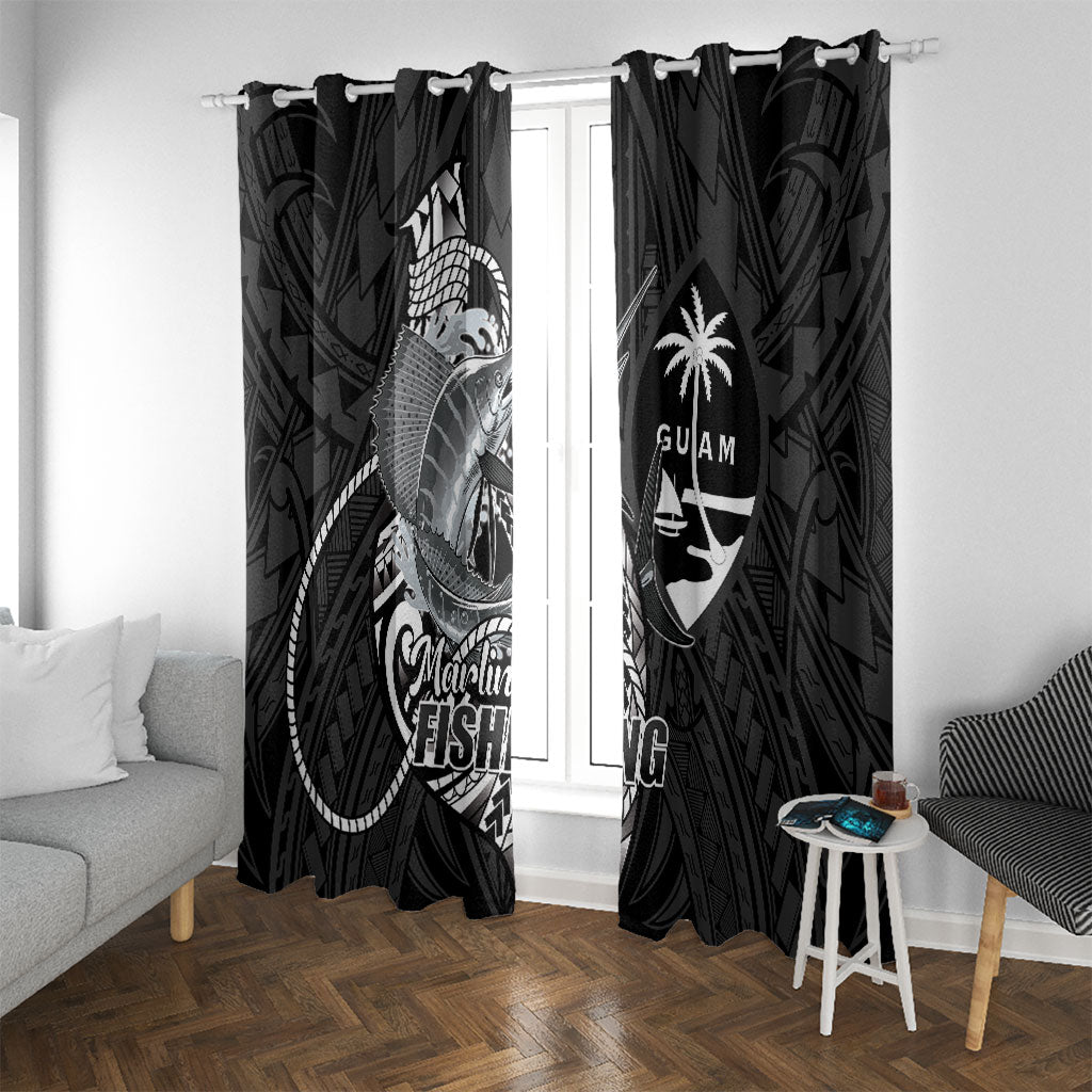 Guam Blue Marlin Fishing Window Curtain Guahan Fish Hook Tattoo Black Version LT14 With Grommets Black - Polynesian Pride