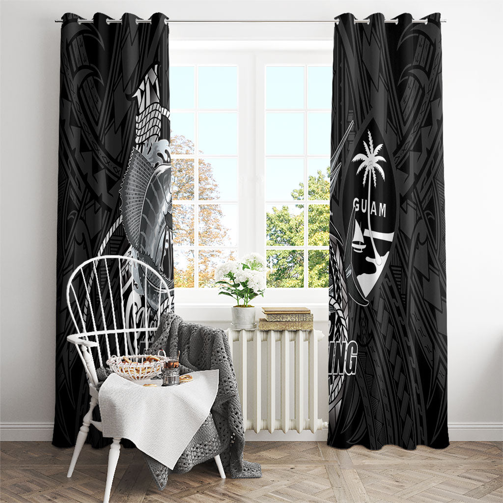 Guam Blue Marlin Fishing Window Curtain Guahan Fish Hook Tattoo Black Version LT14 - Polynesian Pride