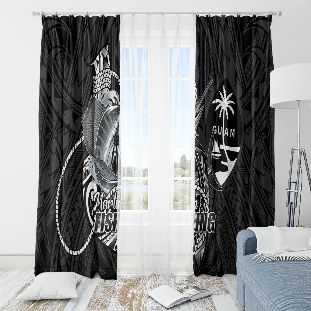 Guam Blue Marlin Fishing Window Curtain Guahan Fish Hook Tattoo Black Version LT14 - Polynesian Pride