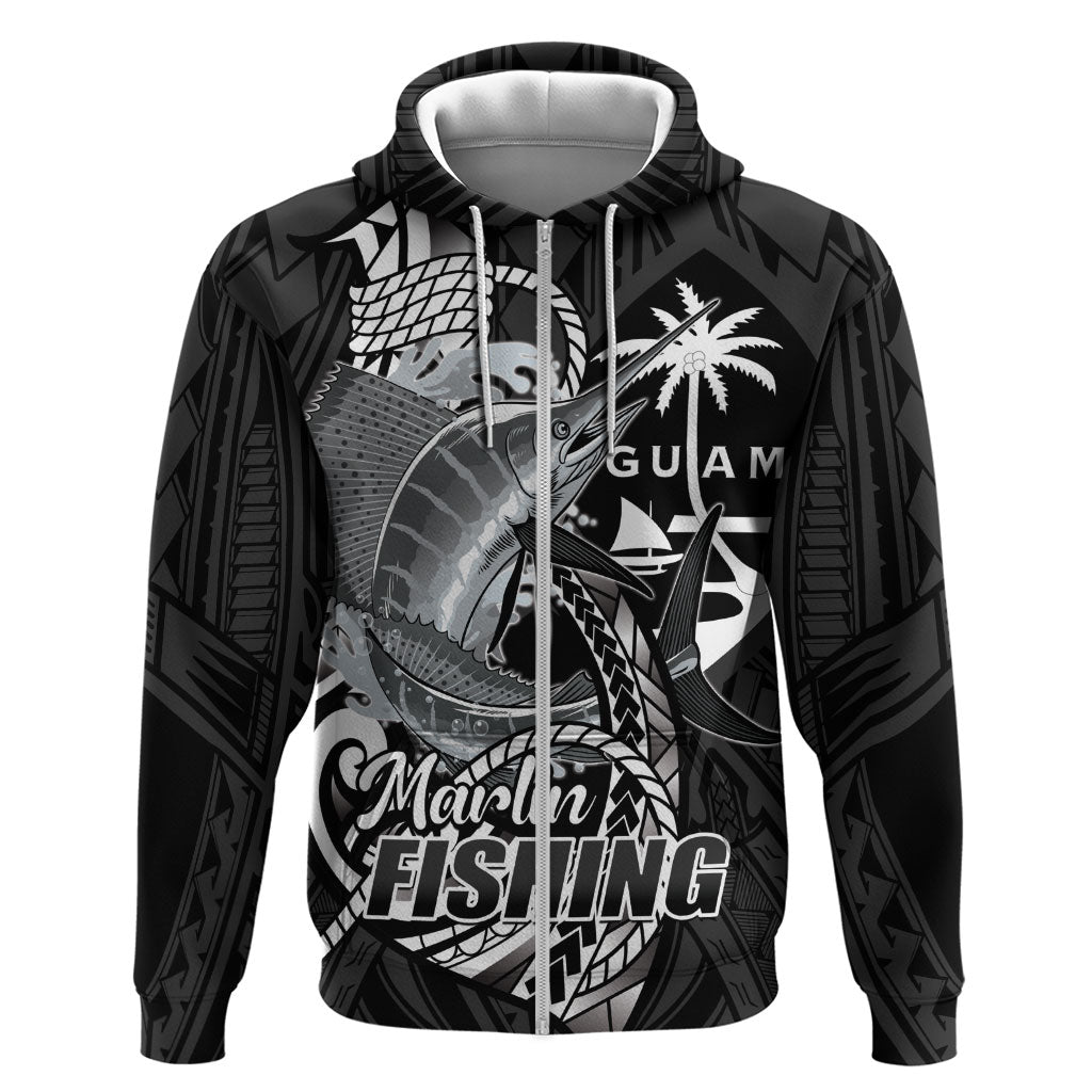 Guam Blue Marlin Fishing Zip Hoodie Guahan Fish Hook Tattoo Black Version LT14 Zip Hoodie Black - Polynesian Pride