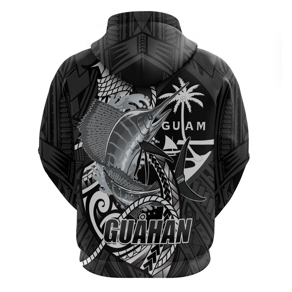Guam Blue Marlin Fishing Zip Hoodie Guahan Fish Hook Tattoo Black Version LT14 - Polynesian Pride