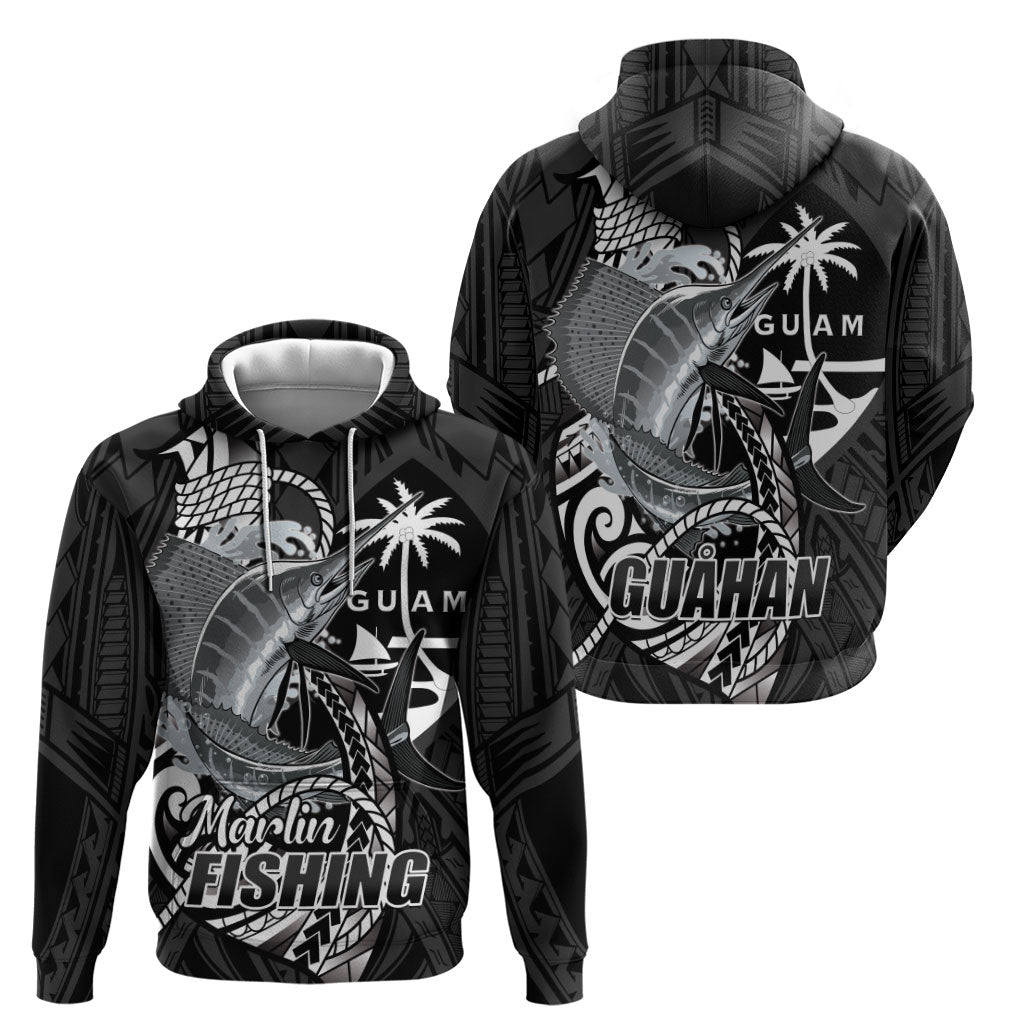 Guam Blue Marlin Fishing Zip Hoodie Guahan Fish Hook Tattoo Black Version LT14 - Polynesian Pride