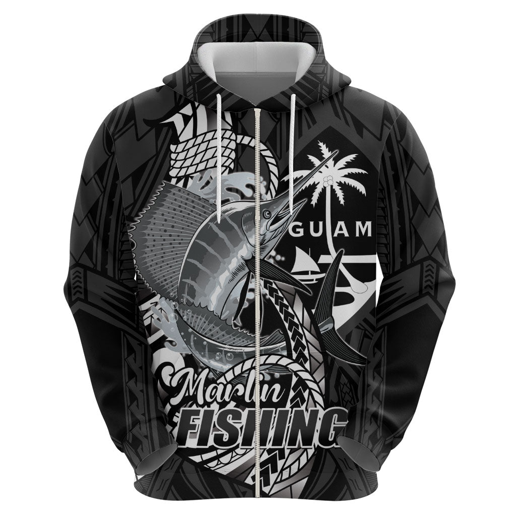 Guam Blue Marlin Fishing Zip Hoodie Guahan Fish Hook Tattoo Black Version LT14 - Polynesian Pride