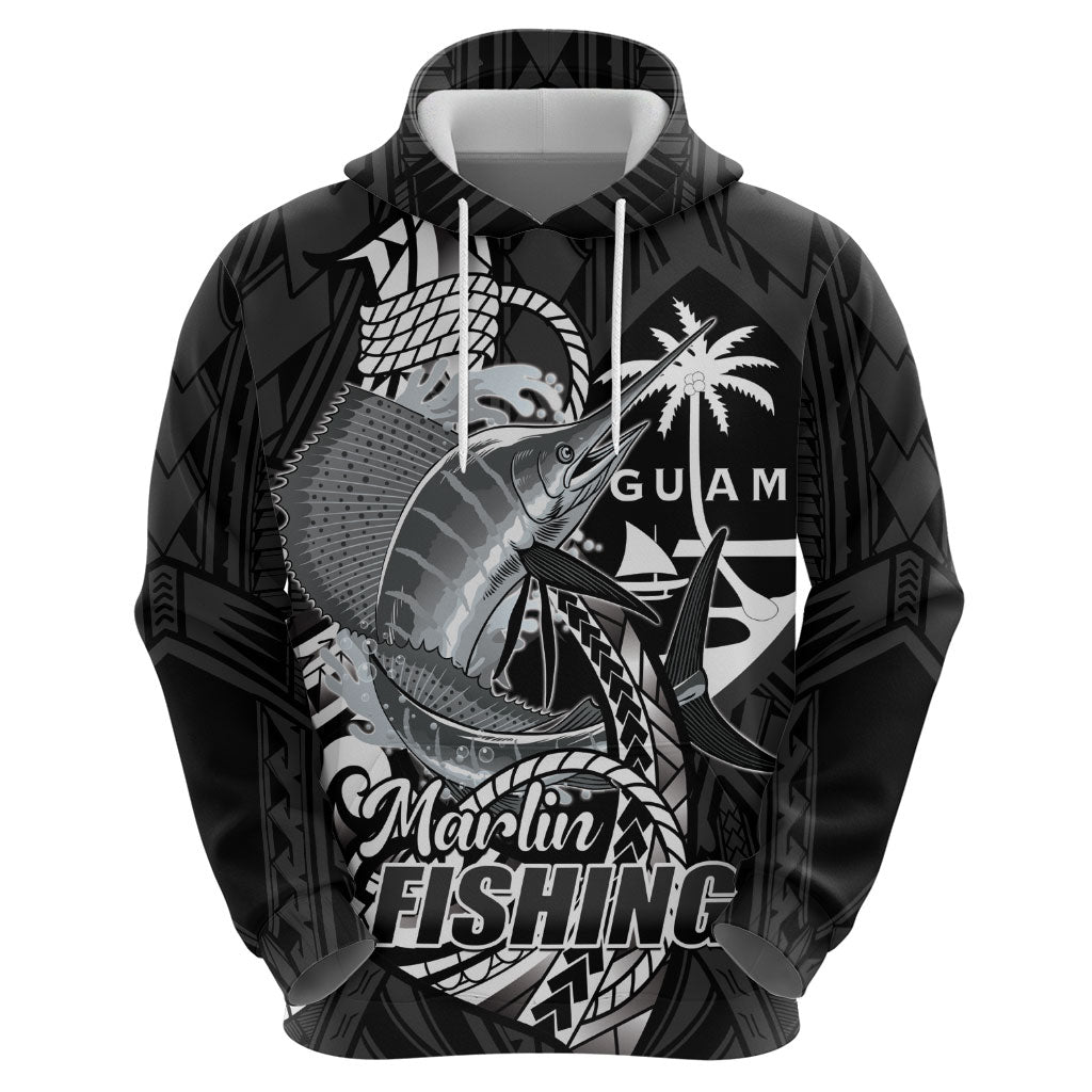 Guam Blue Marlin Fishing Zip Hoodie Guahan Fish Hook Tattoo Black Version LT14 - Polynesian Pride