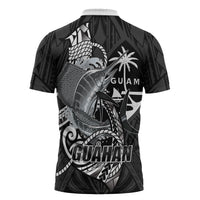 Guam Blue Marlin Fishing Zipper Polo Shirt Guahan Fish Hook Tattoo Black Version