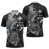 Guam Blue Marlin Fishing Zipper Polo Shirt Guahan Fish Hook Tattoo Black Version