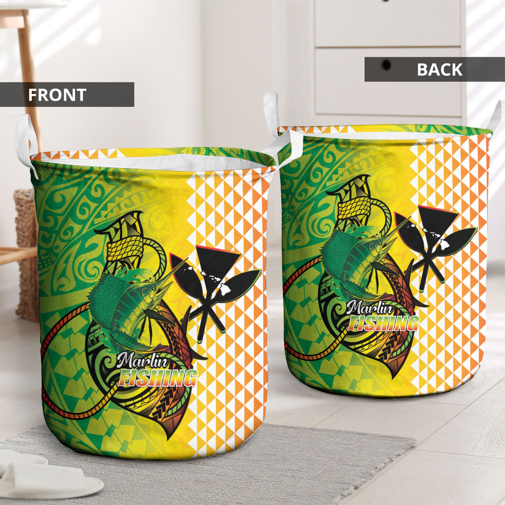 Hawaii Blue Marlin Fishing Laundry Basket Hawaiian Kanaka Kakau Reggae LT14 - Polynesian Pride