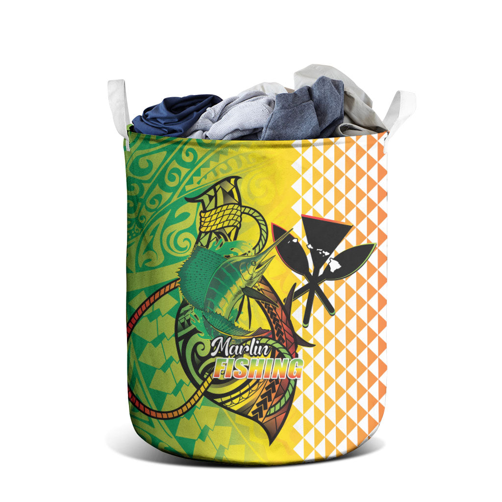 Hawaii Blue Marlin Fishing Laundry Basket Hawaiian Kanaka Kakau Reggae LT14 - Polynesian Pride