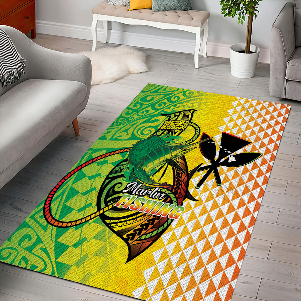 Hawaii Blue Marlin Fishing Area Rug Hawaiian Kanaka Kakau Reggae