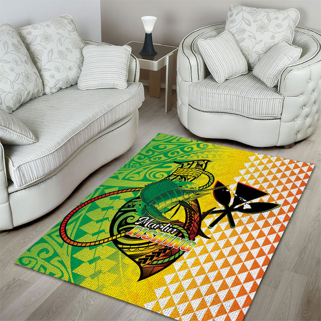 Hawaii Blue Marlin Fishing Area Rug Hawaiian Kanaka Kakau Reggae
