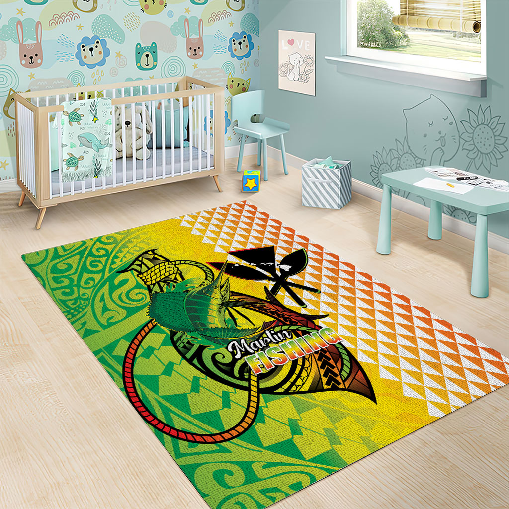 Hawaii Blue Marlin Fishing Area Rug Hawaiian Kanaka Kakau Reggae