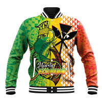 Hawaii Blue Marlin Fishing Baseball Jacket Hawaiian Kanaka Kakau Reggae LT14 Unisex Reggae - Polynesian Pride